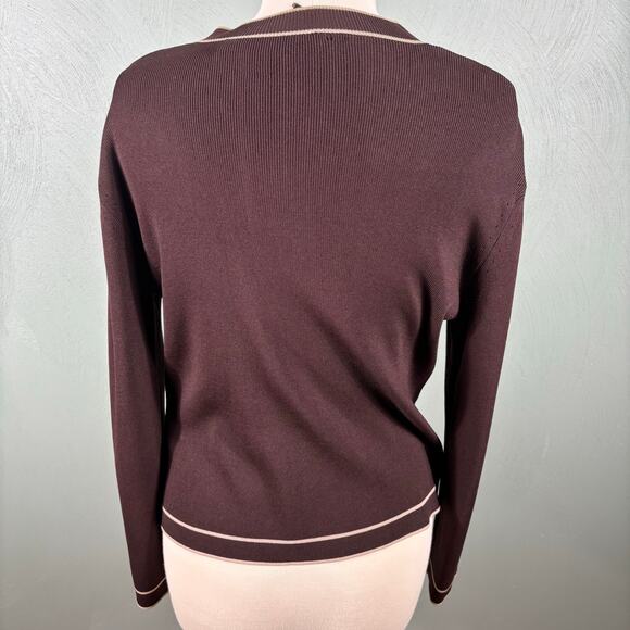 Cyrus Women's Size Large Brown Knit Stretch Long Sleeve Cardigan Sweater Jacket - Picture 2 of 11